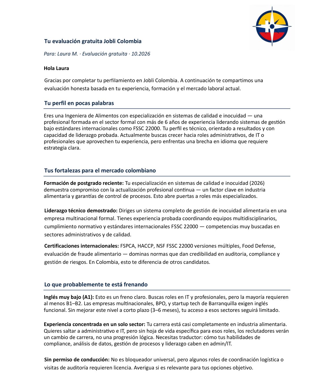 Ejemplo anonimizado de evaluación gratuita, página 1