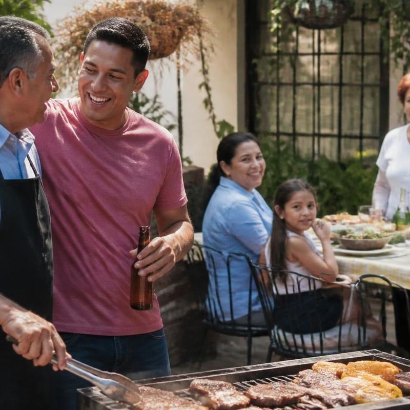 Familia colombiana compartiendo un asado en familia el fin de semana